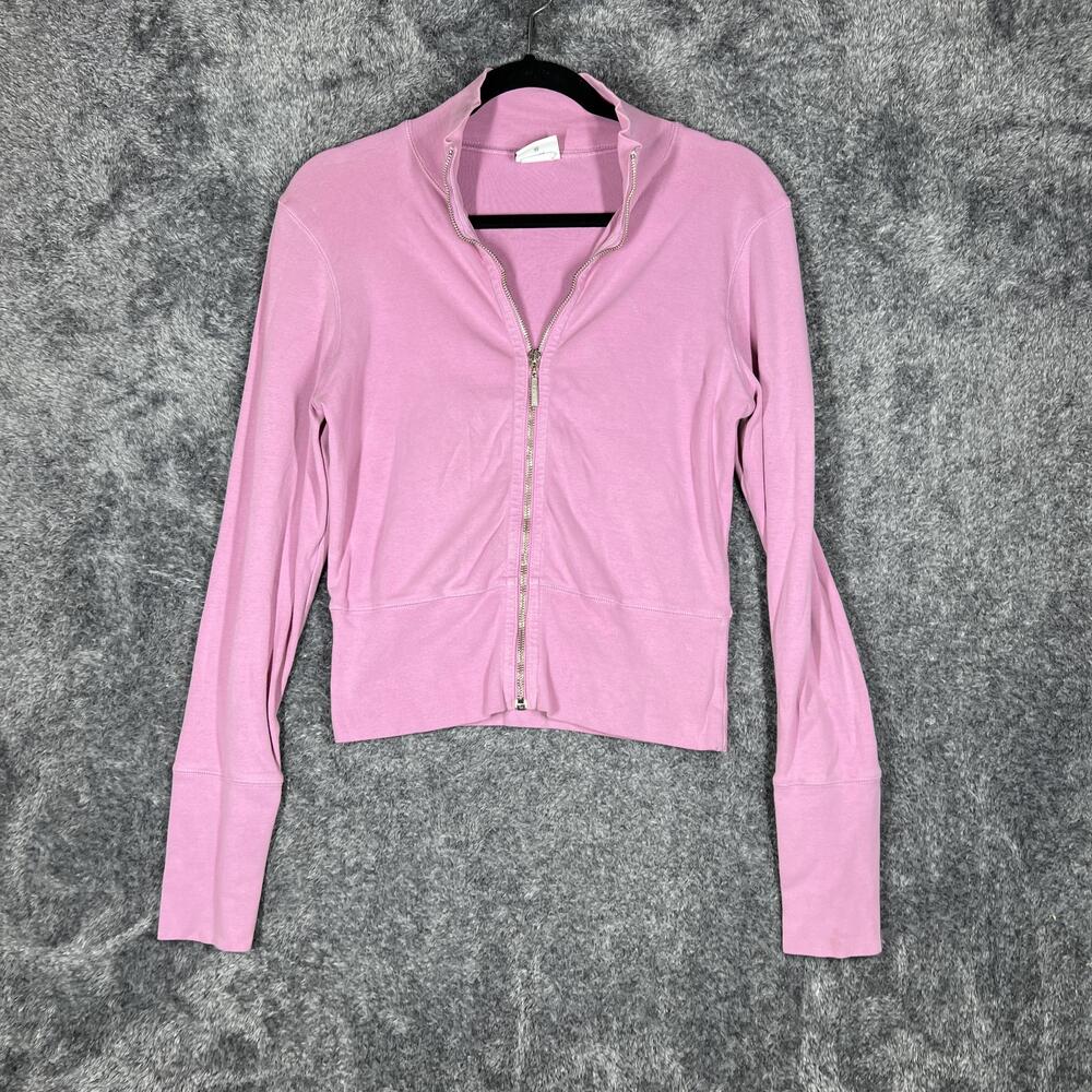 City Lights Sweatshirt Womens M Pink Full Zip Lightweight Jersey Made In USA